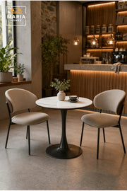 Modern Round Dining Table 70cm White Marble-Effect Top with Black Pedestal Base √ê Contemporary Caf≈Ω & Bistro Table