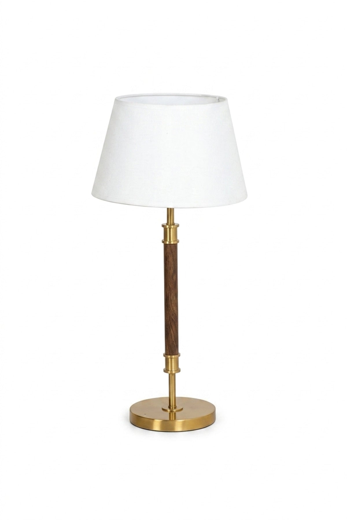 Modern Wooden Table Lamp with White Fabric Shade and Gold Base Elegant Bedside Desk Light for Bedroom Living Room Office Hotel and Home Décor