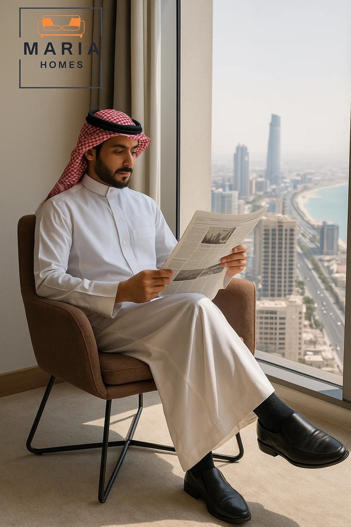 Brown Fabric Lounge Chair Ð Upholstered Armchair with Sled Black Metal Legs for Home or Office Use