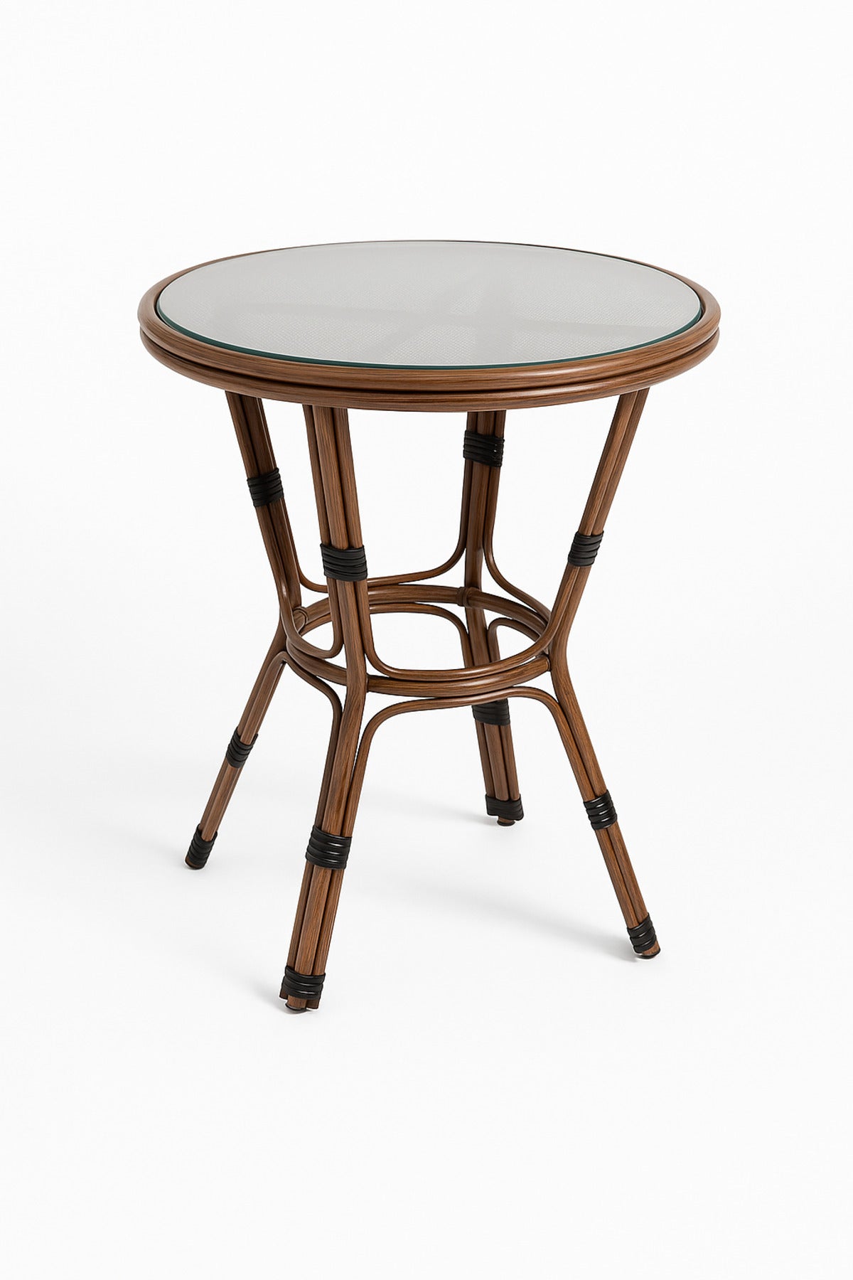Round Rattan Coffee Table Ð Brown Outdoor & Indoor Table with Glass Top