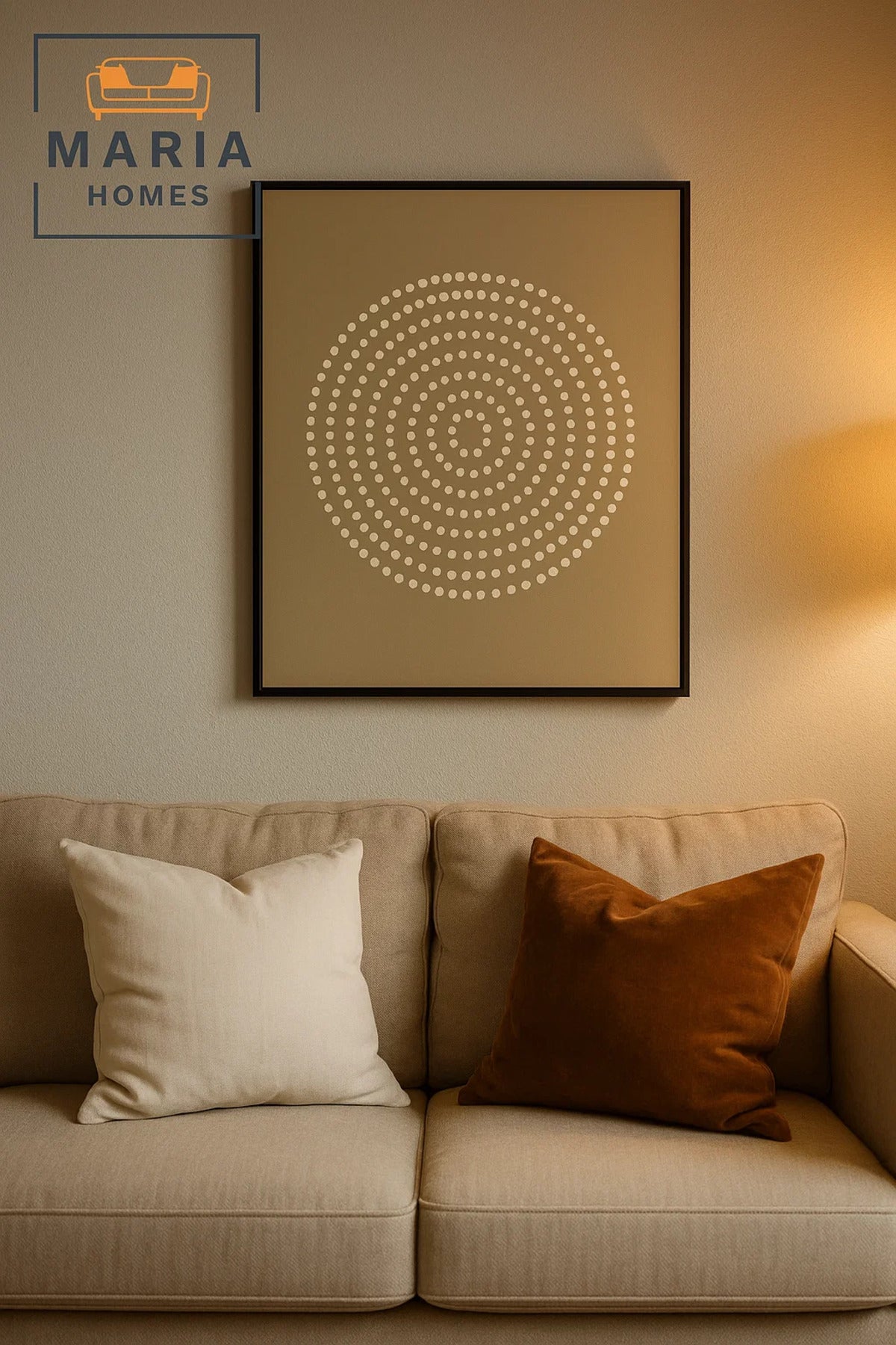 2Beige Wall Art with Textured White Circular Dot Mandala Design-size80*120 CM