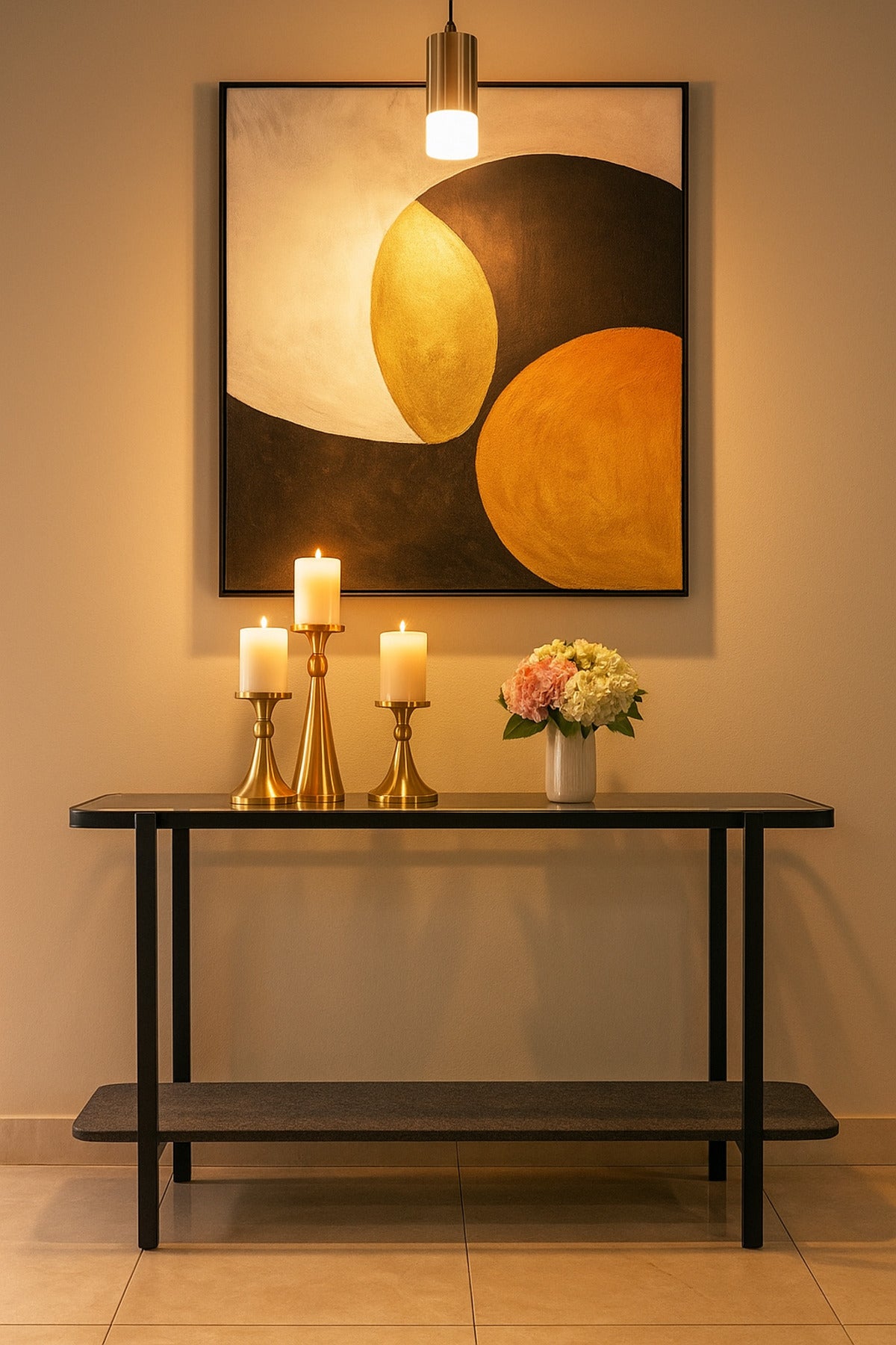 Modern Glass Console Table with Black Metal Frame & Bottom Shelf Ð 140_40_80 cm
