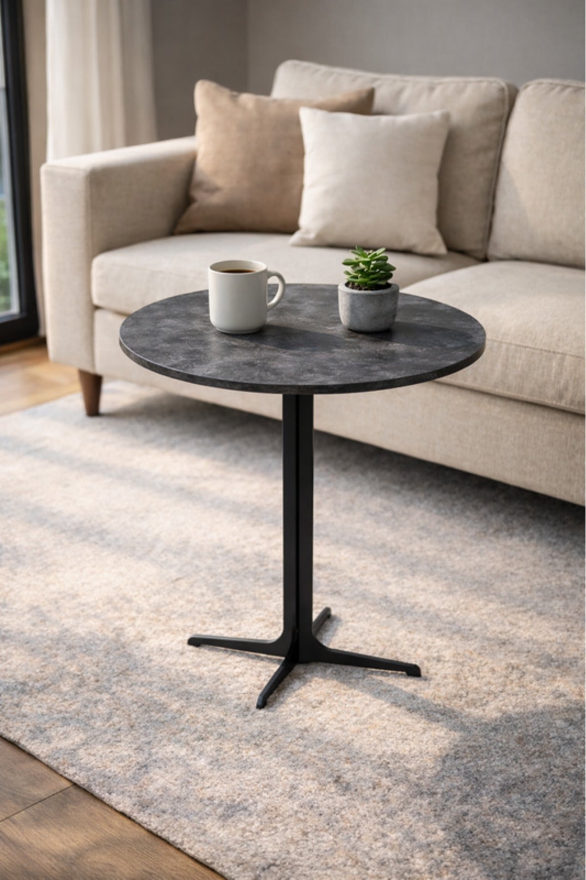 Round Coffee Table Grey Wooden Top Metal Base 60x60x75cm Modern Caf≈Ω round coffee table