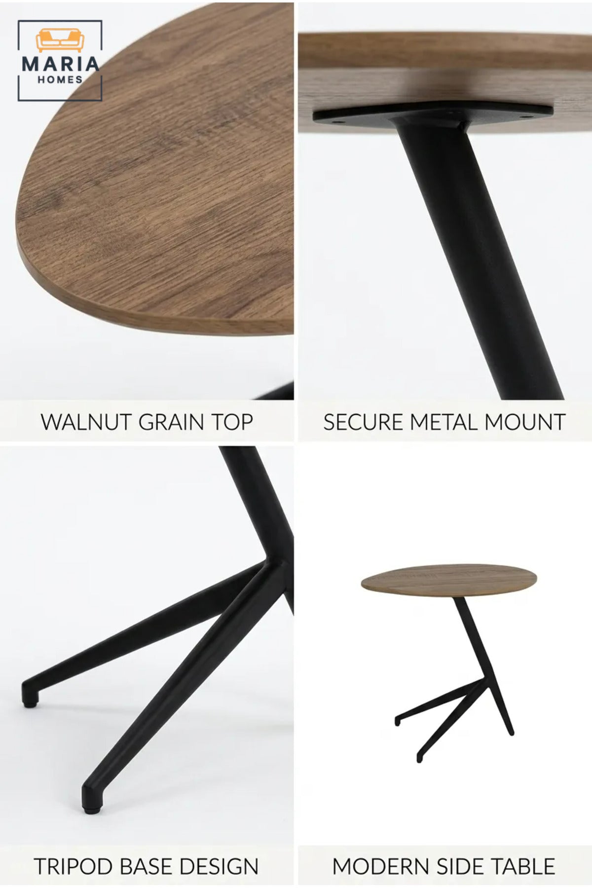 Modern Accent Side Table with Wood-Grain Top & Geometric Base, Contemporary End Table for Living Room, Bedroom & Lounge