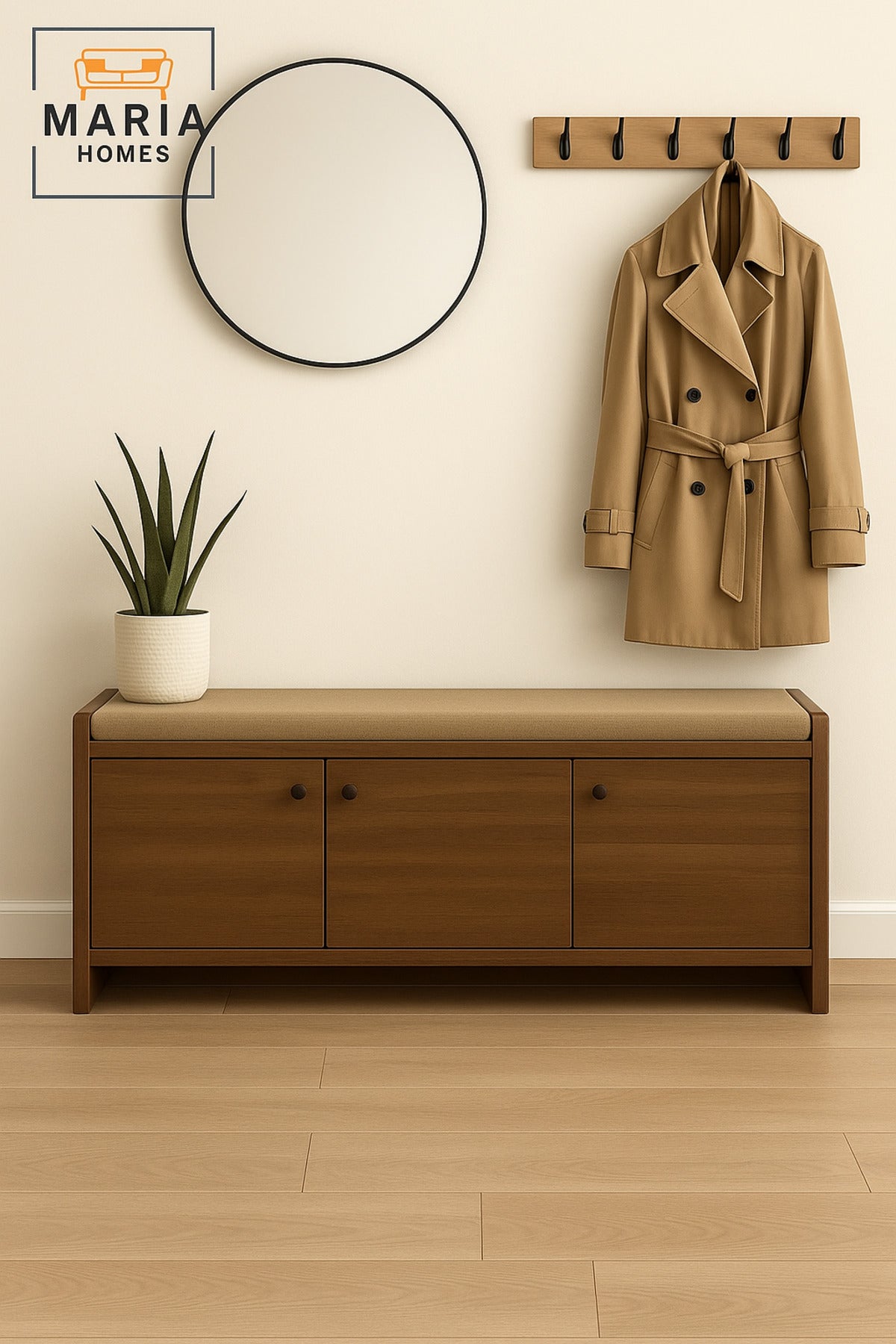 Brown Wooden Storage Bench with Cushion Seat Ð Entryway Shoe Cabinet (120_40_52 cm)