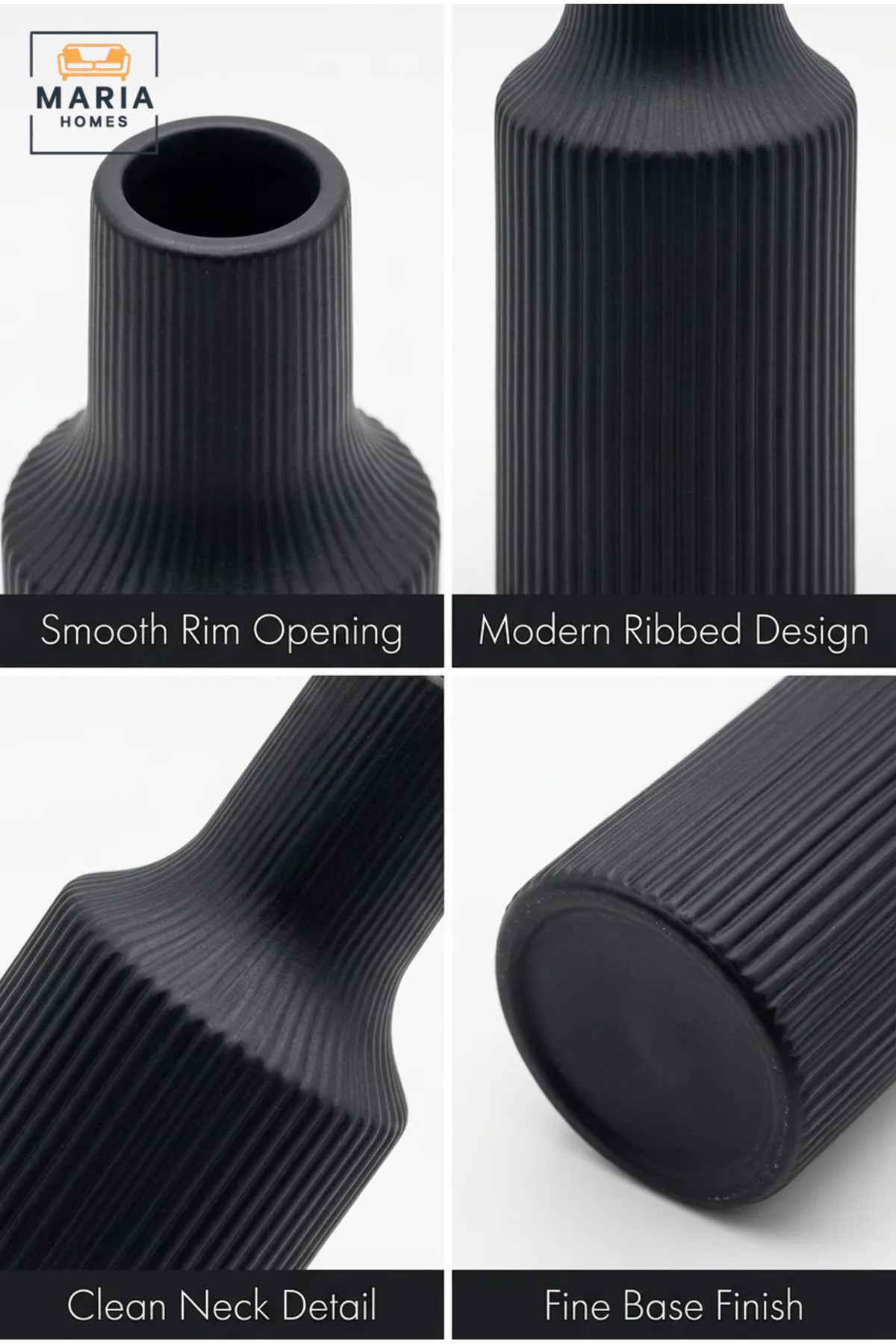 Modern Decorative Flower Vase with Ribbed Texture and Narrow Neck for Living Room, Bedroom, Office, Shelf, Console Table and Contemporary Home Décor