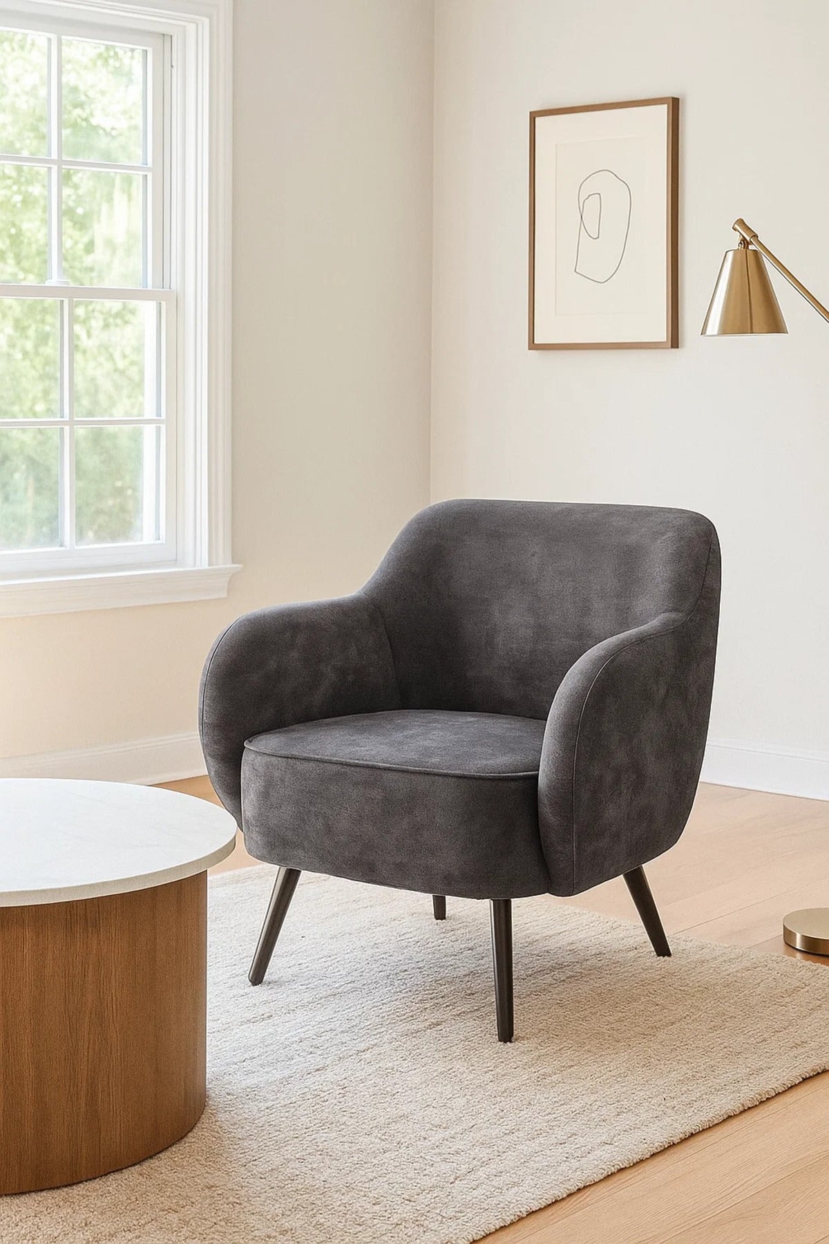 Dark Grey Fabric Armchair | Modern Comfortable Lounge Chair for Living Room & Office