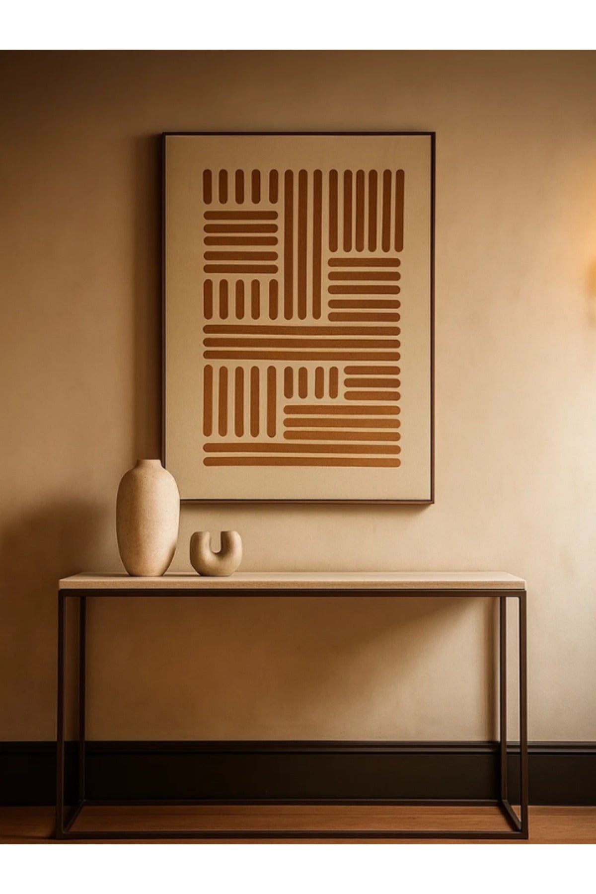 3D Geometric Brown Canvas Wall Art with Wooden Frame Ð 120_80 cm