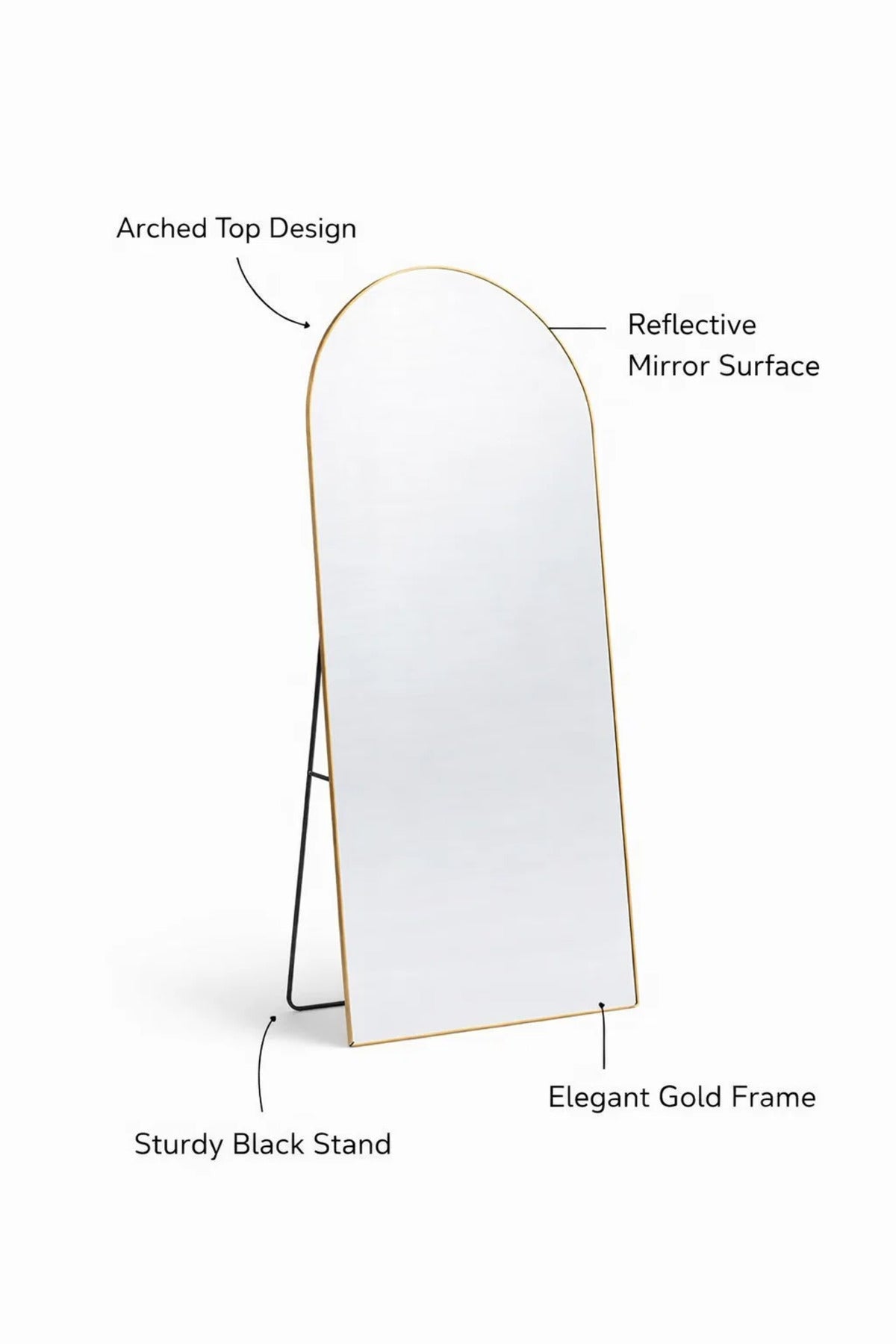 Gold Arch Standing Floor Mirror 180x70cm Full Length Bedroom gold arch standing