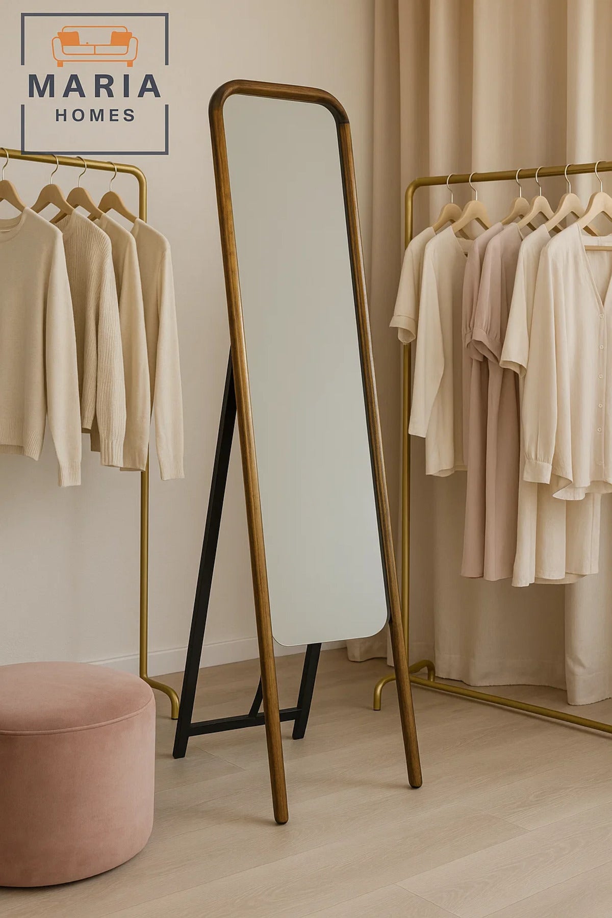 Modern Full-Length Standing Mirror with Dark Wood Frame Ð 170x45 cm for Bedroom & Dressing Room
