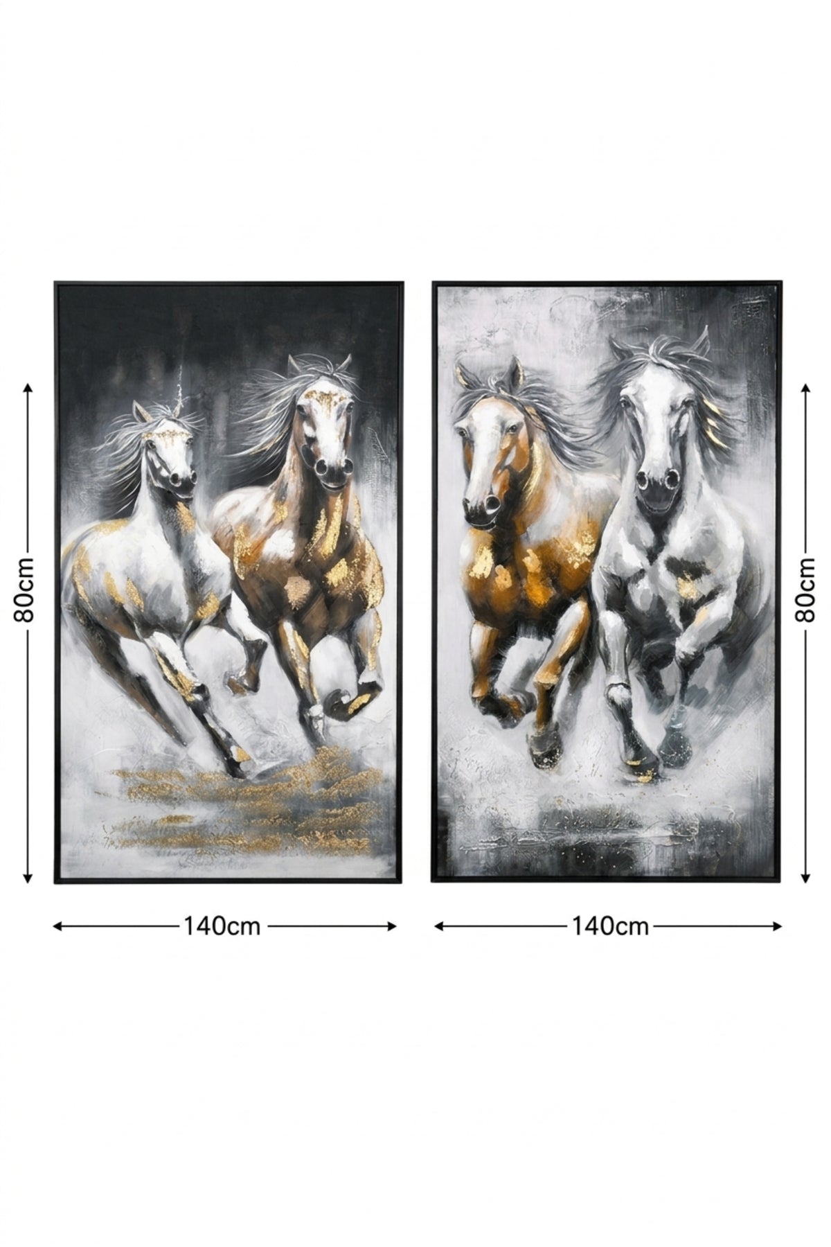 Luxury Horse Framed Wall Art Set of 2 √ê Modern Running Horses Painting for Living Room, Bedroom, Hallway & Office D≈Ωcor