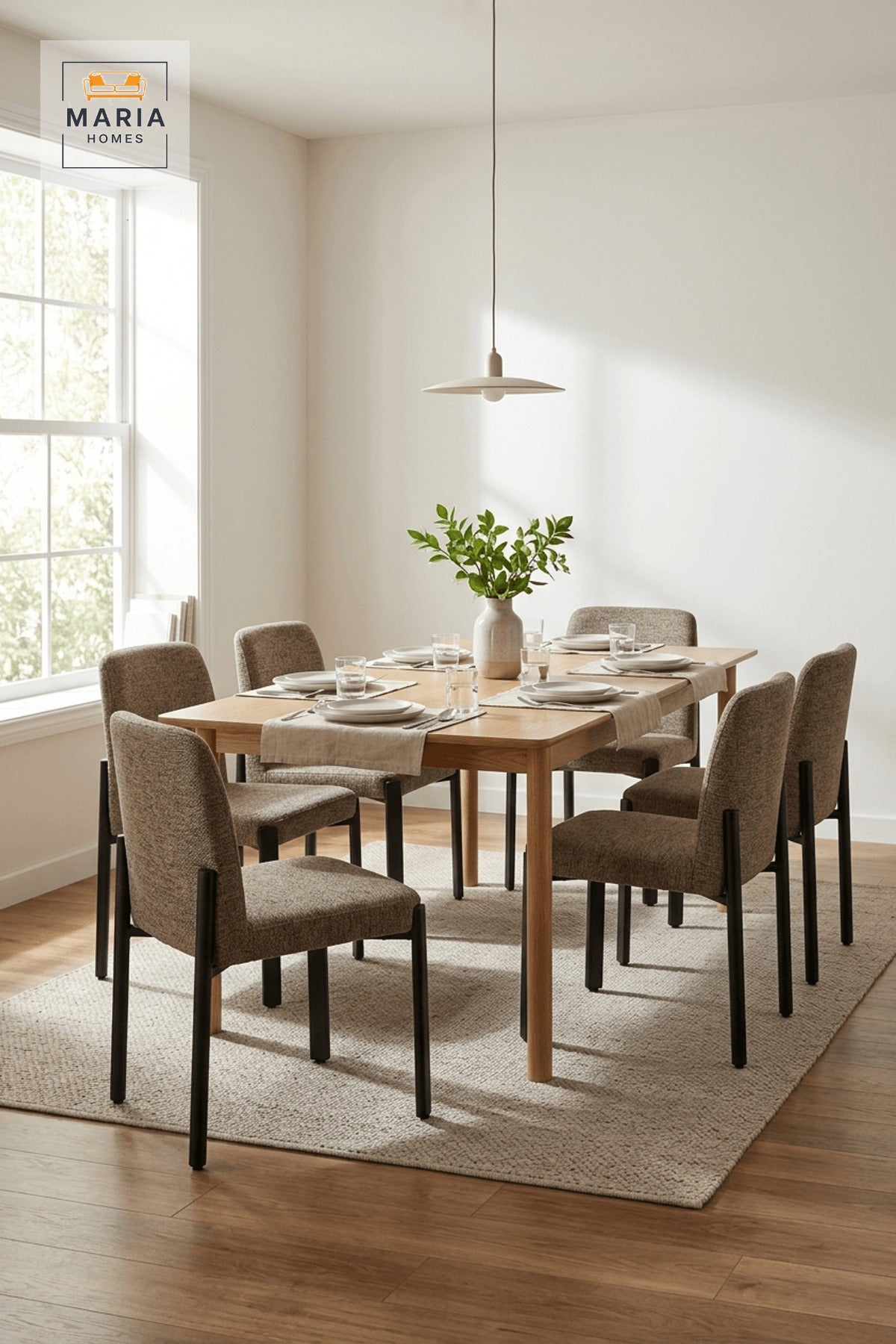 Modern Upholstered Dining Chair with Black Metal Legs in Coffee Brown