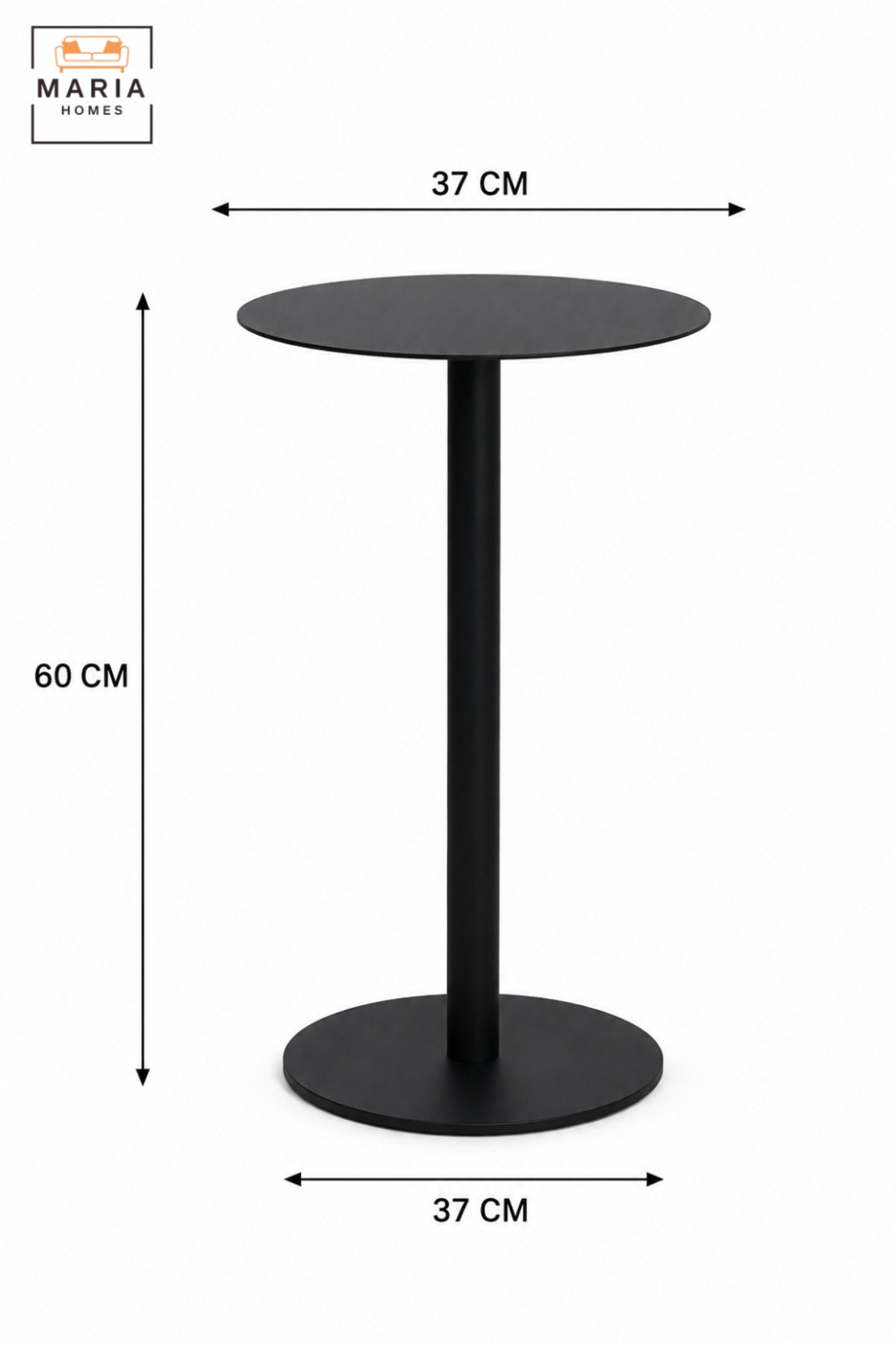 Modern Round Café Table with Slim Pedestal Base, Minimalist Compact Bistro Table for Coffee Shop, Restaurant, Dining Area & Lounge – 37 × 37 × 60 CM