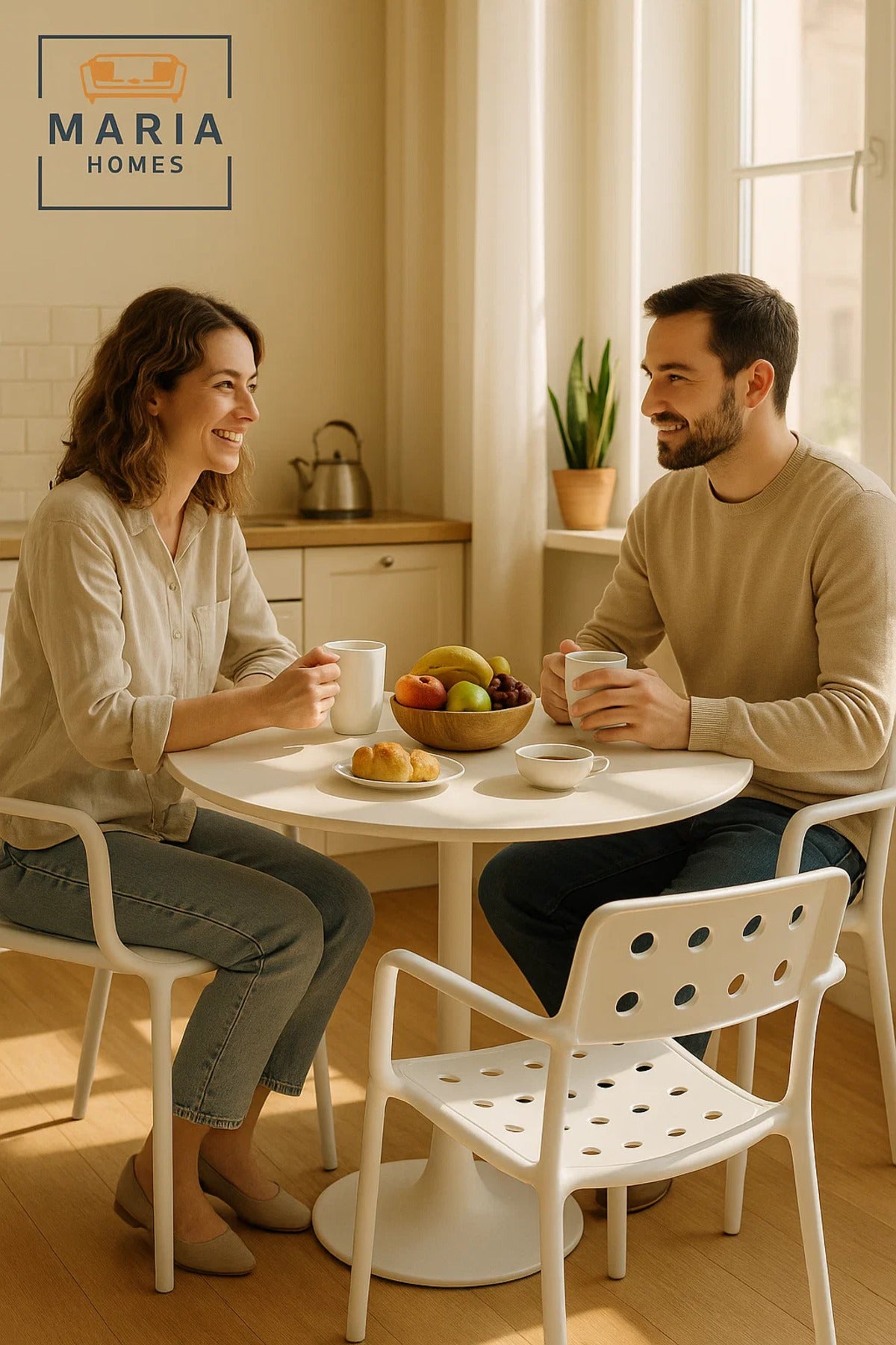 Modern White Plastic Armchair with Perforated Back and Seat