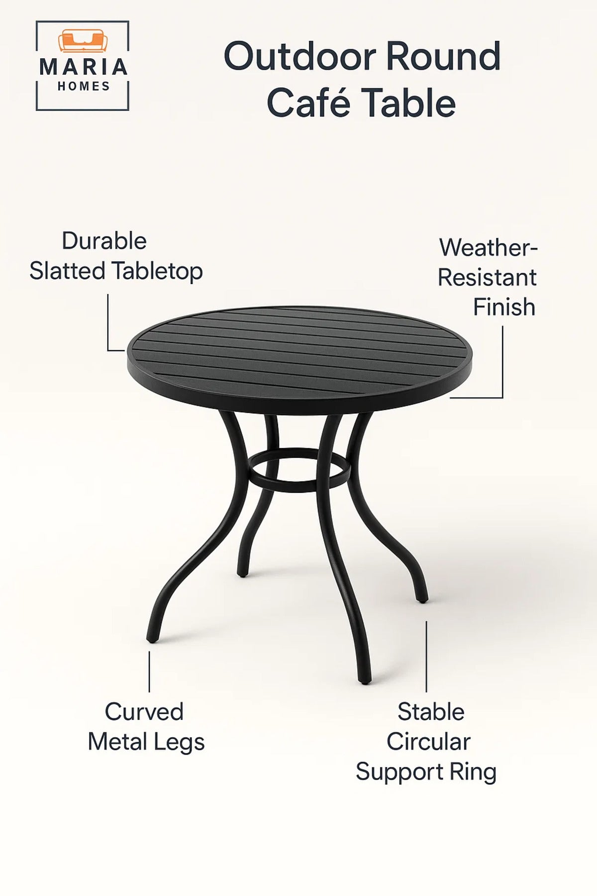 Modern Black Round Cafe Table 80x80x75 cm Outdoor and Indoor Metal Dining Table