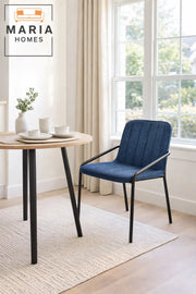 Deep Blue Upholstered Dining Chair with Black Metal Frame Ð Modern Accent Chair with Armrests