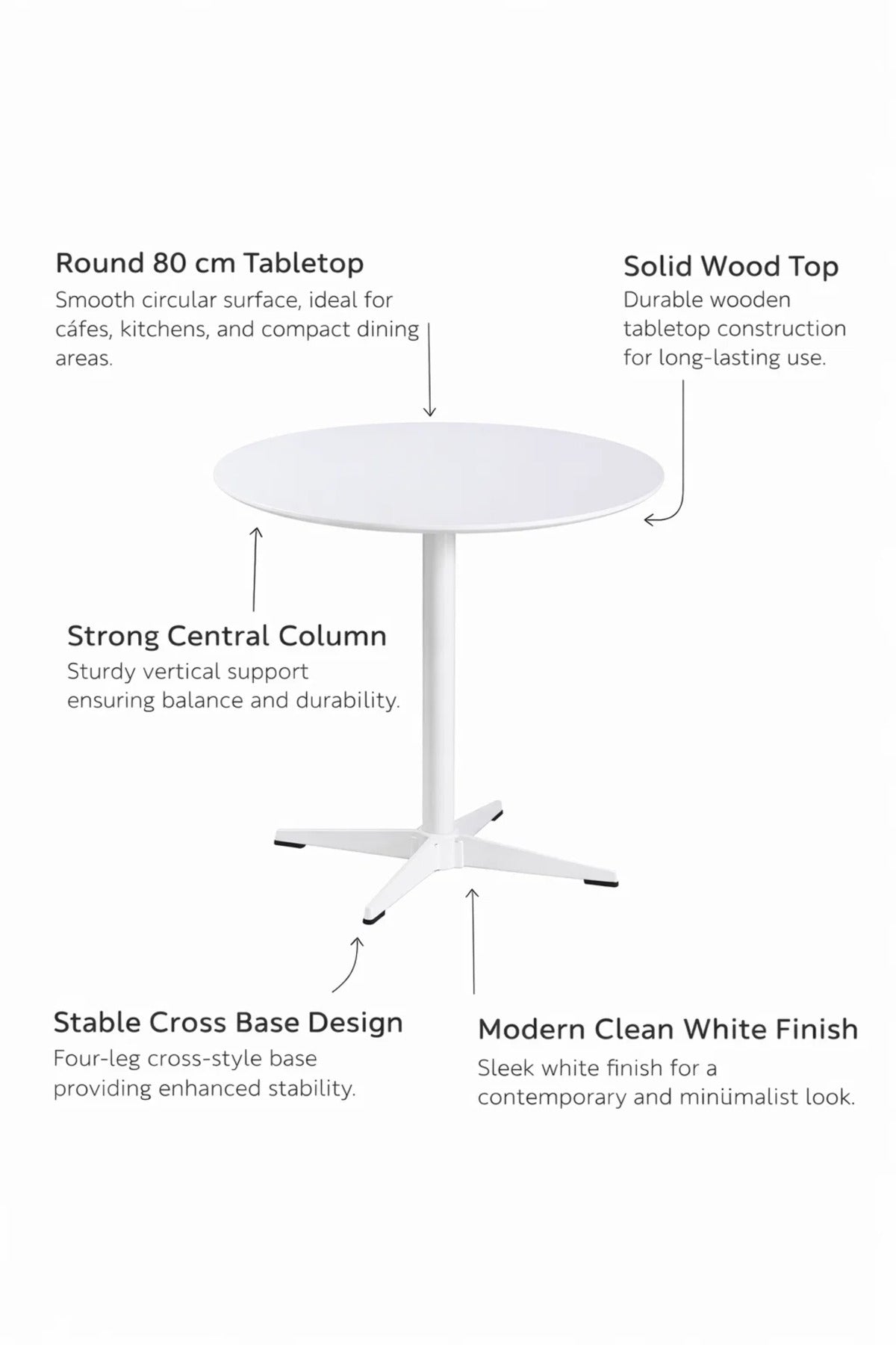 Minimalist White Round Dining Table 80cm Modern Pedestal Design for Small Kitchens and Cafes