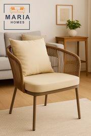Beige Outdoor Rope Accent Chair with Cushions Ð Comfortable Garden or Balcony Seating