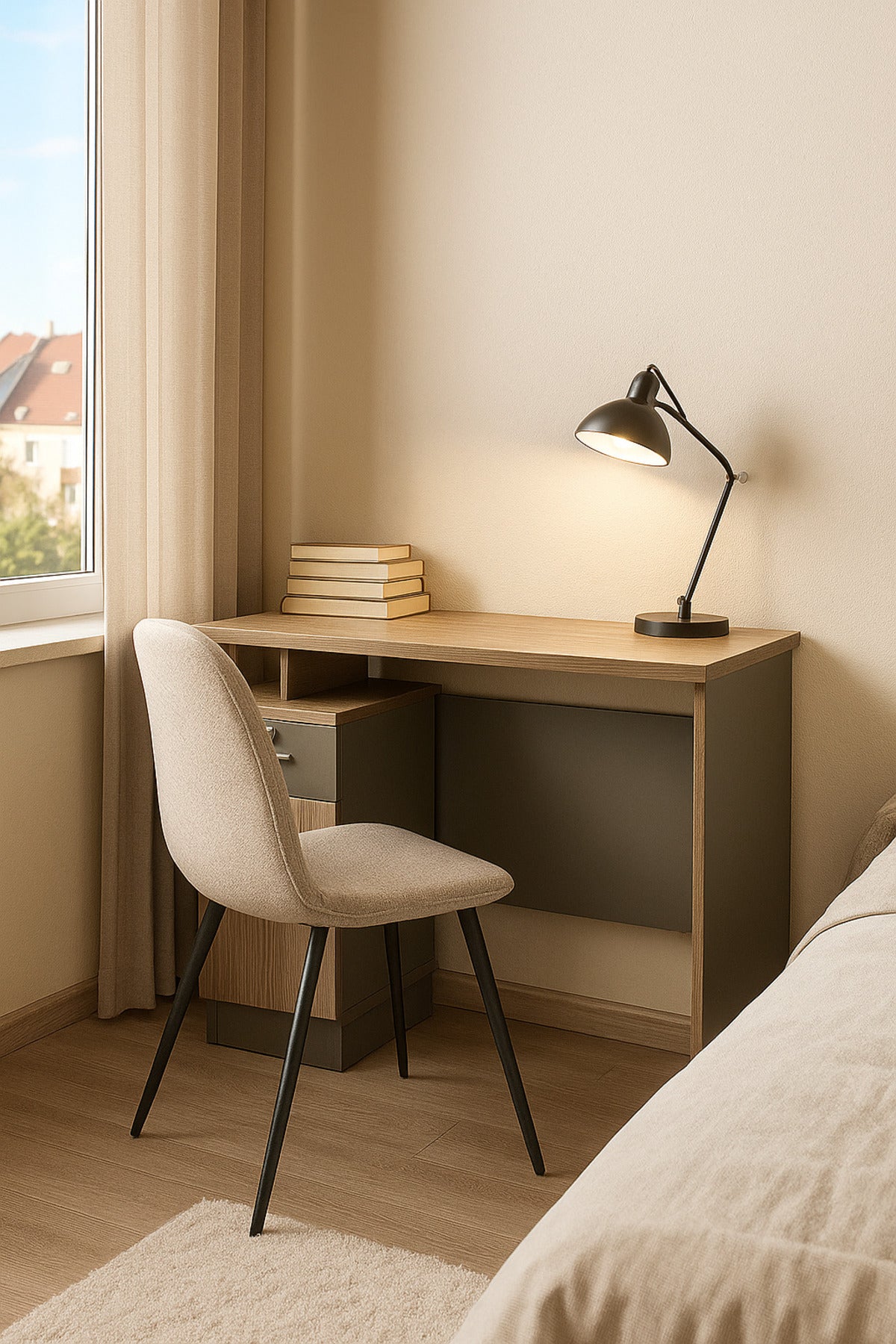 Modern Computer Desk with Drawer and Storage Cabinet for Home Office or Study Room