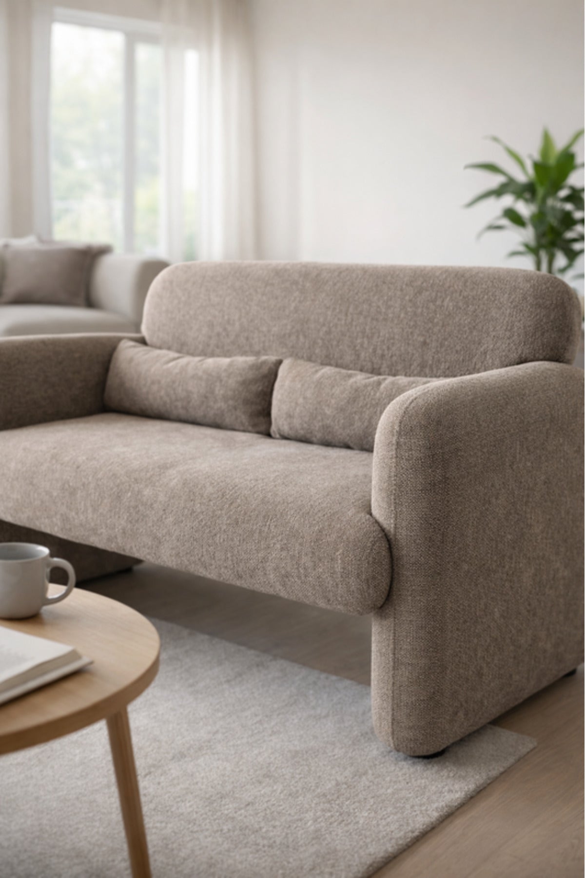 Light Brown Fabric 2 Seater Sofa Modern Living Room Loveseat light brown fabric Couch