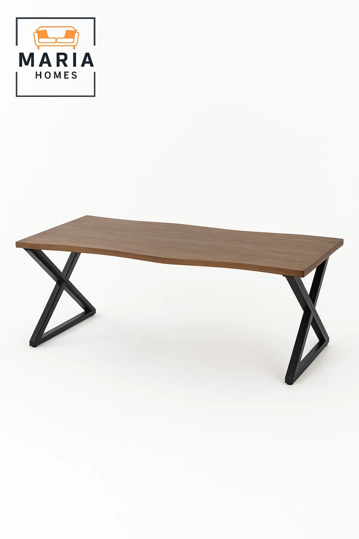 Brown Center Table with Live Edge Top and Black Metal Legs-size 120*60*45cm