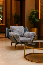 Grey Velvet & Leather Lounge Chair | Luxury Armchair for Living Room, Bedroom & Office DŽcor