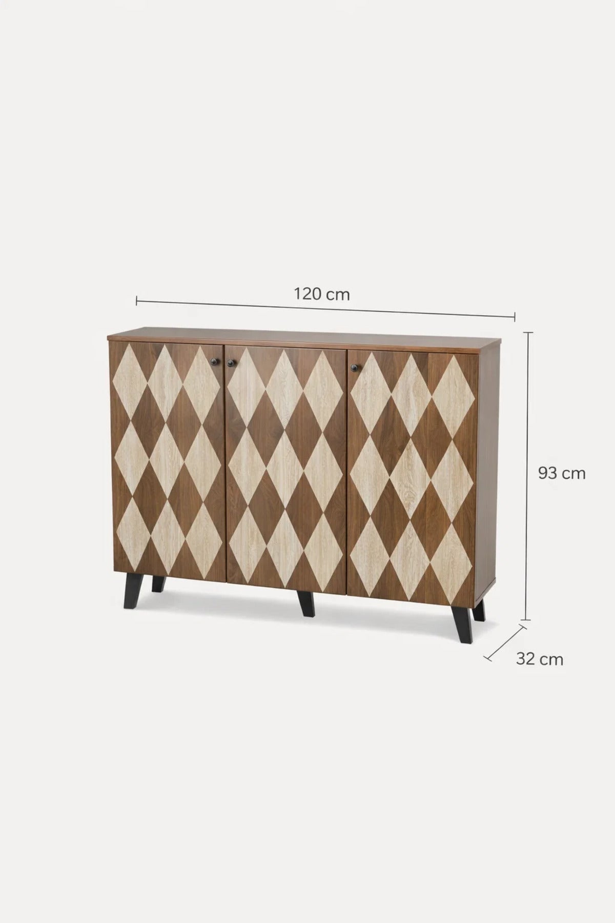 Dark Brown Shoe Cabinet with Geometric Pattern Doors 120 x 32 x 93 cm