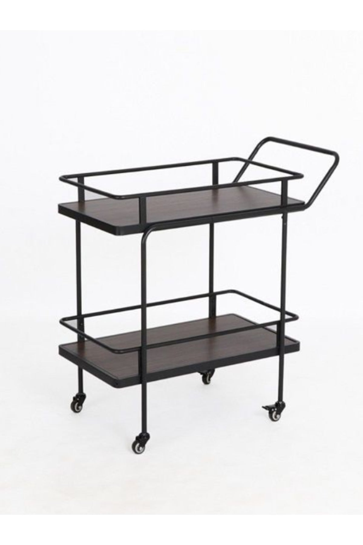 Modern Coffee Brown Serving Trolley with Metal Frame √ê 2-Tier Bar Cart with Wheels 83_40_80 cm