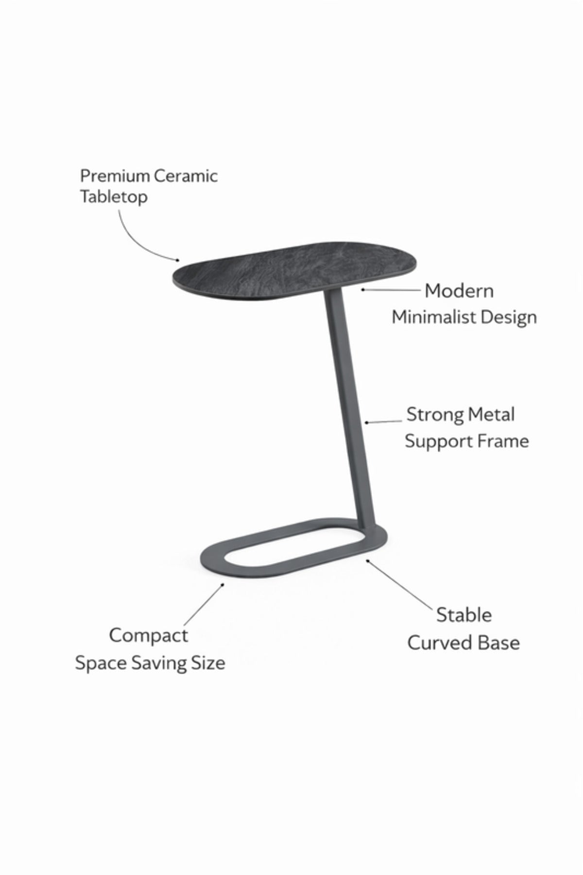Modern D.Grey Side Table with Sleek Metal Base, 60x30x60 CM modern grey side