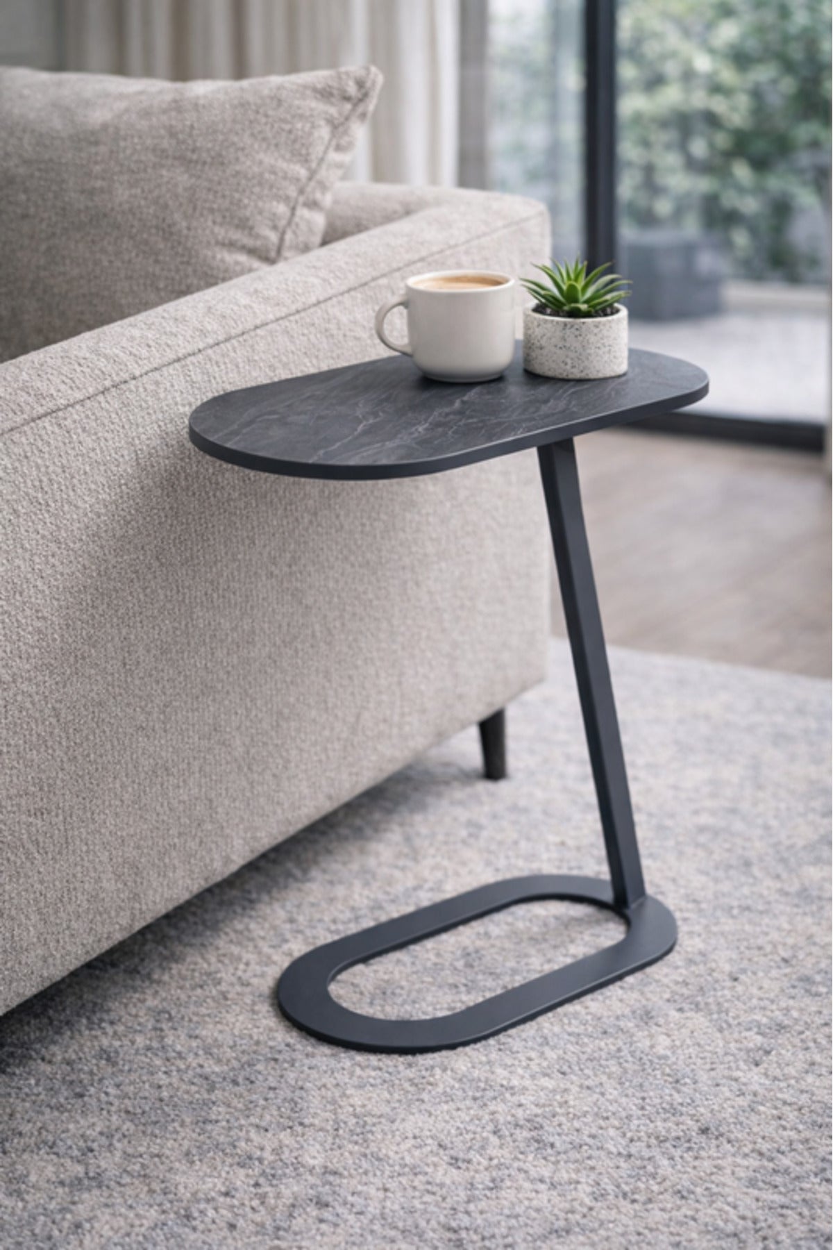 Modern D.Grey Side Table with Sleek Metal Base, 60x30x60 CM modern grey side