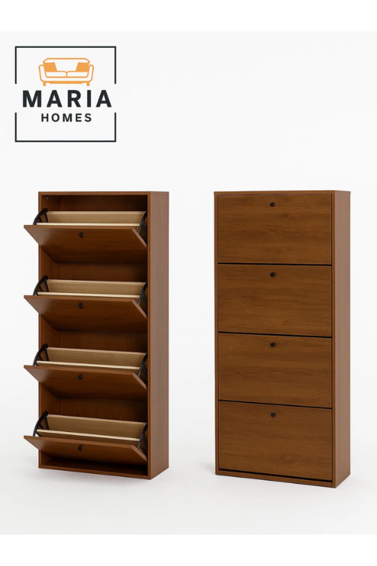 Modern Wooden Shoe Cabinet Ð 4 Flip Drawers Space Saving Shoe Rack Organizer 62_25_158 cm Brown