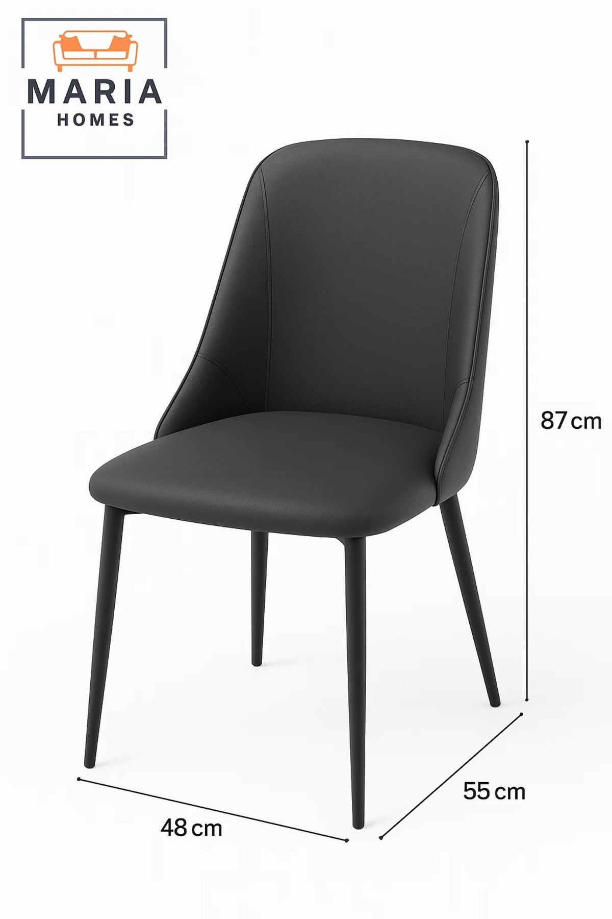 Ergonomic Black Faux Leather Dining Chair with Padded Seat and Metal Legs