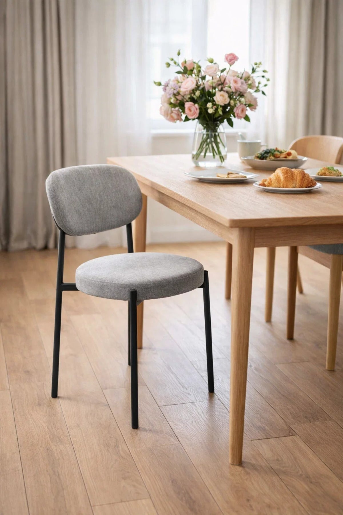Modern Grey Upholstered Dining Chair with Metal Legs Comfortable Accent Chair