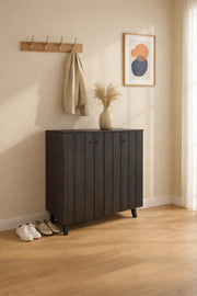 Modern Dark Brown Malaysian Shoe Cabinet 3-Door Entryway Organizer SC004-3 90x34x91cm Stand