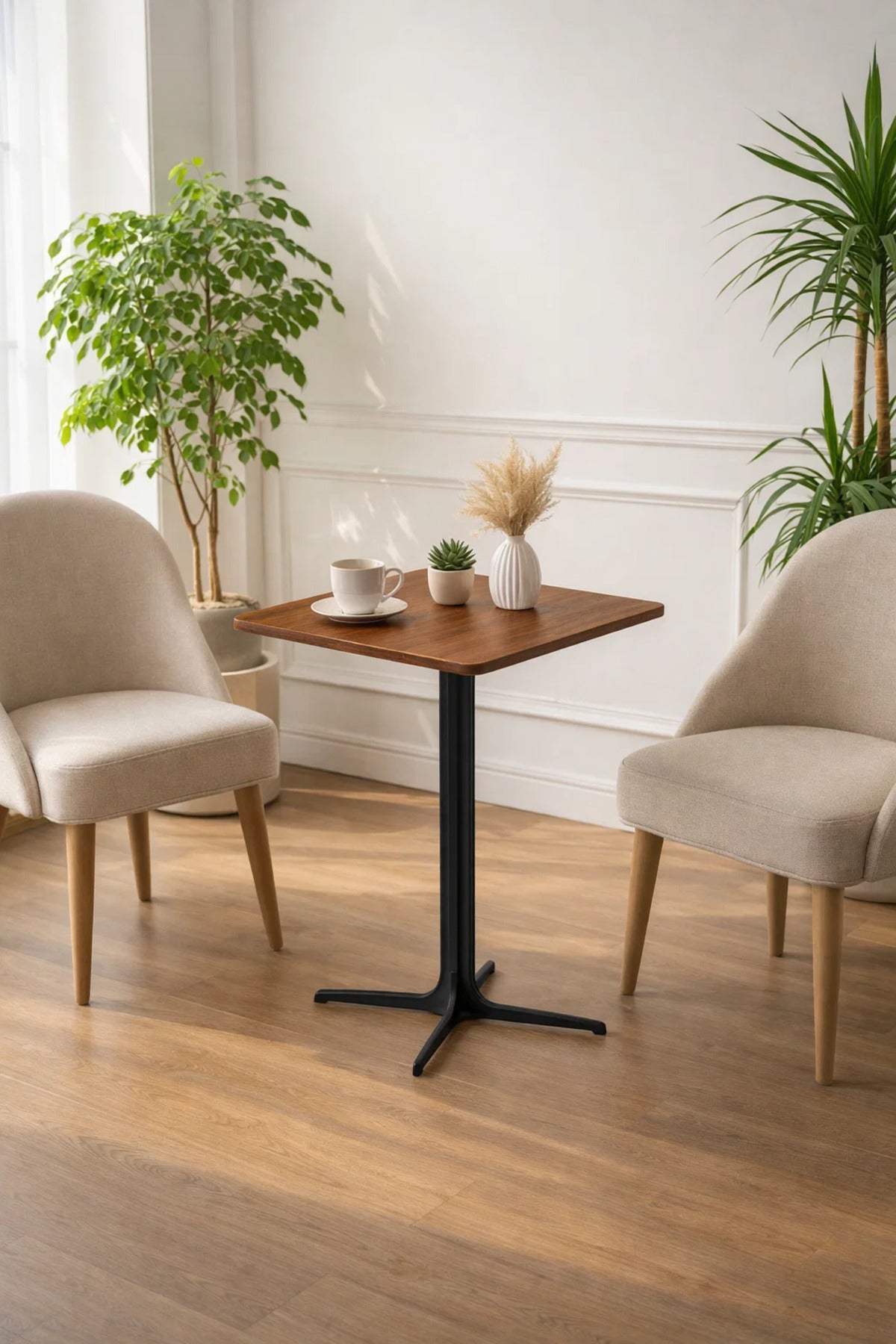Brown Coffee Table with Black Base, 60x60x75 CM brown coffee table Dinner