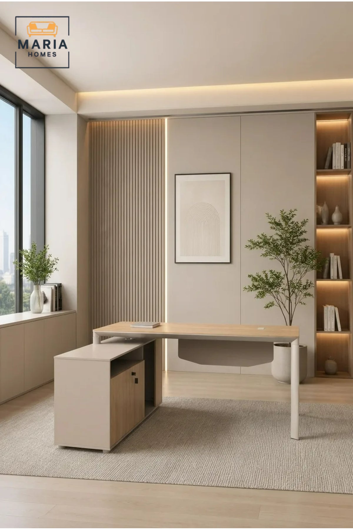 Modern Executive Office Desk with Side Storage Cabinet √ê Wooden Computer Workstation Desk