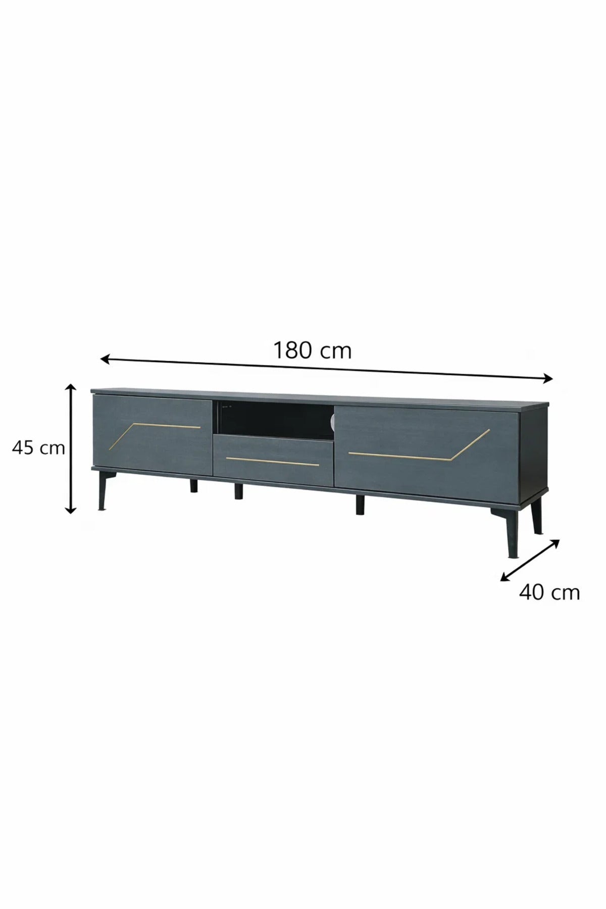 Dark Grey TV Stand √ê 180x40x45 cm Modern Plasma Table with Cabinets & Shelf