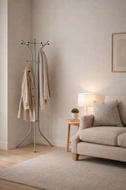 Stylish Grey Metal Coat Tree Free Standing Hall Tree Hanger for Hats Coats Scarves Home Office Use