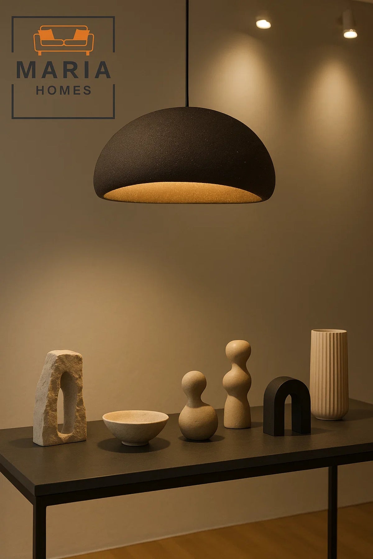 Oversized Matte Black Dome Pendant Light