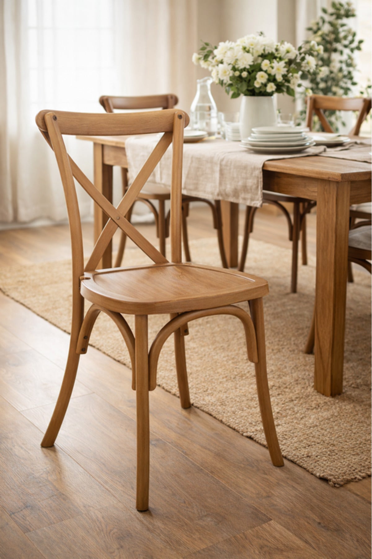 Light Brown Cross Back Wooden Dining Chair 42x43x87cm Caf≈Ω Restaurant light brown cross