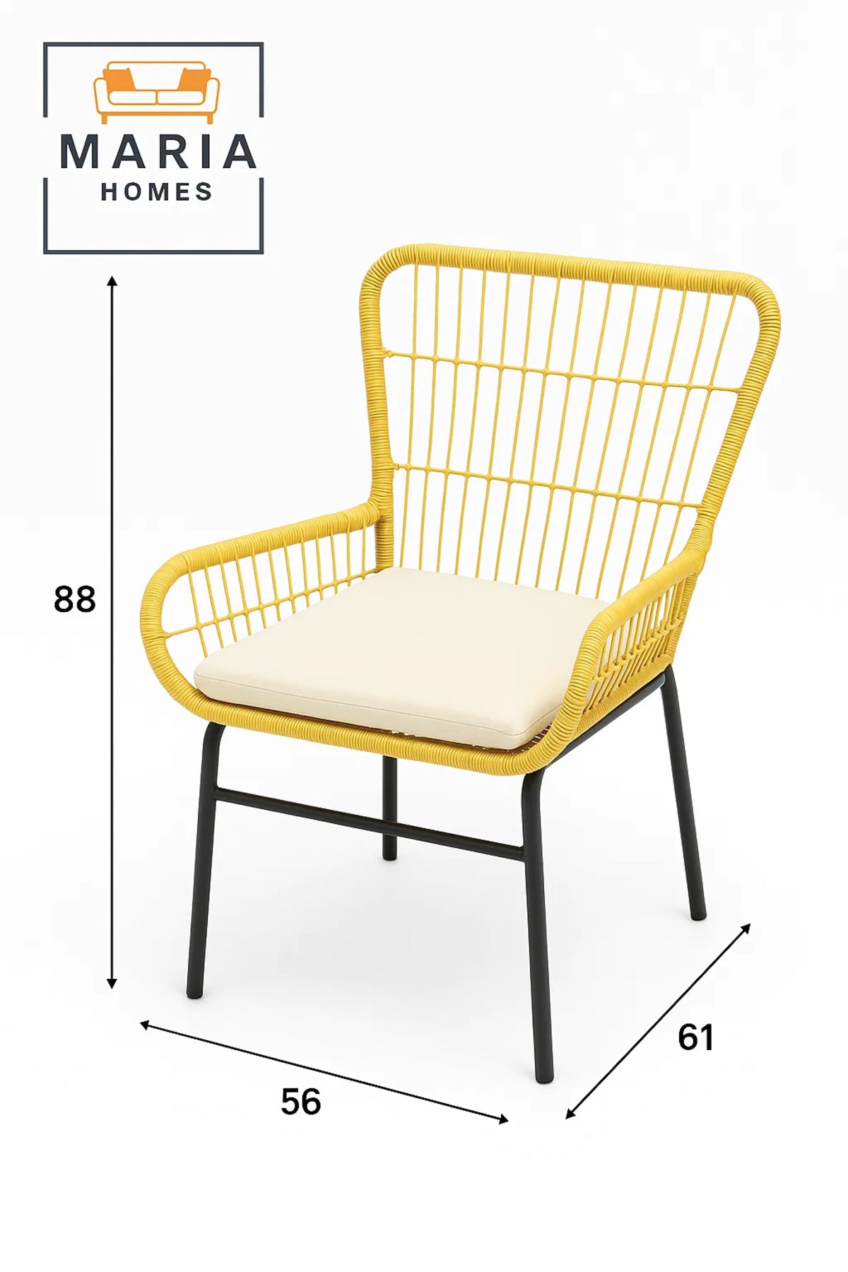 Modern Rattan Woven Chair with Beige Cushion Ð Indoor Outdoor Lounge Seating with Metal Legs