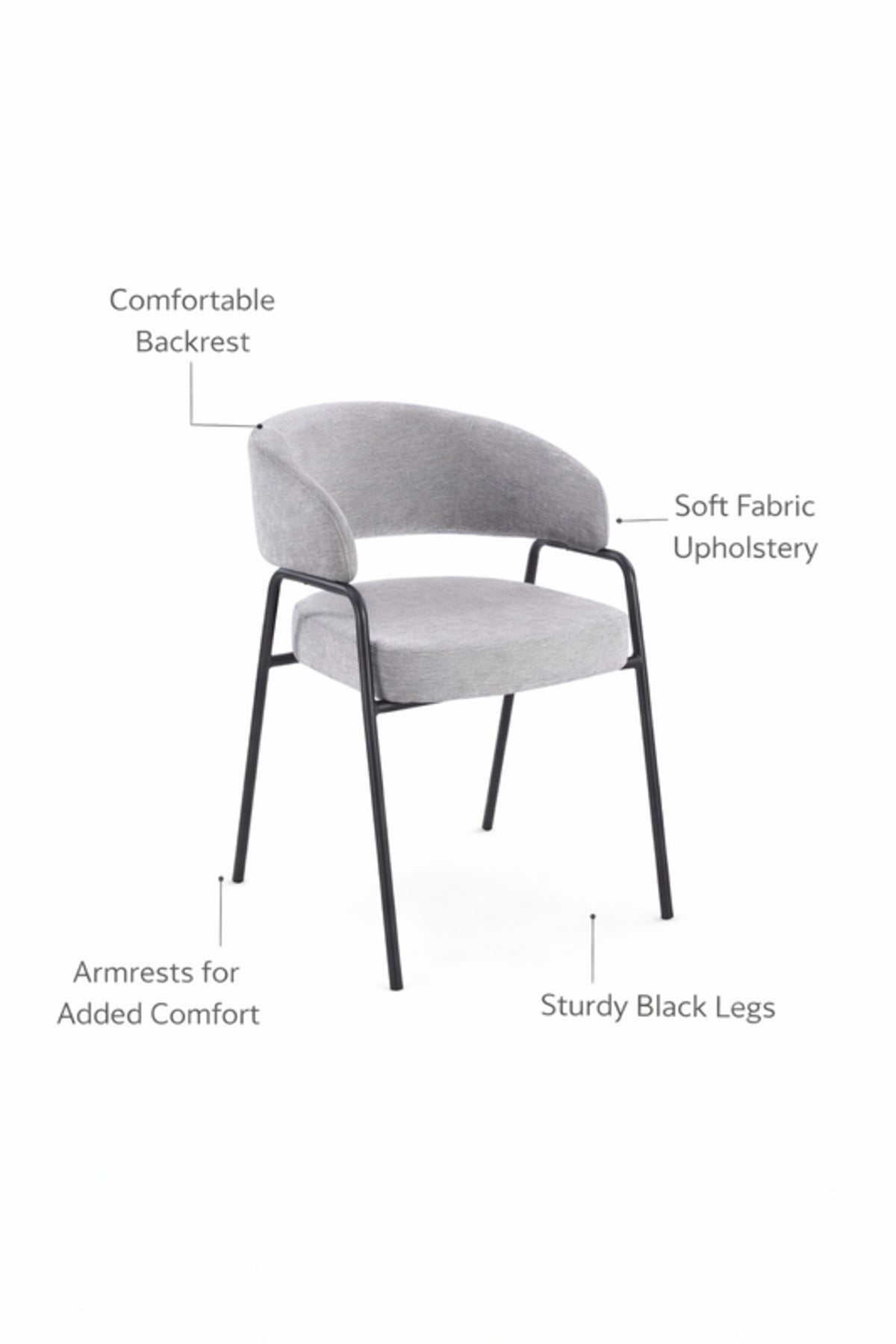 Light Grey Armchair with Black Metal Legs, 78x47x50 CM light grey armchair Kitchen