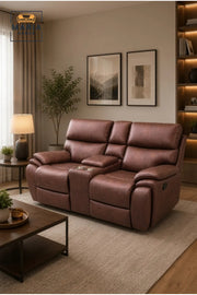 Luxury Reclining Loveseat Sofa with Center Console, Cup Holders and Plush Cushions