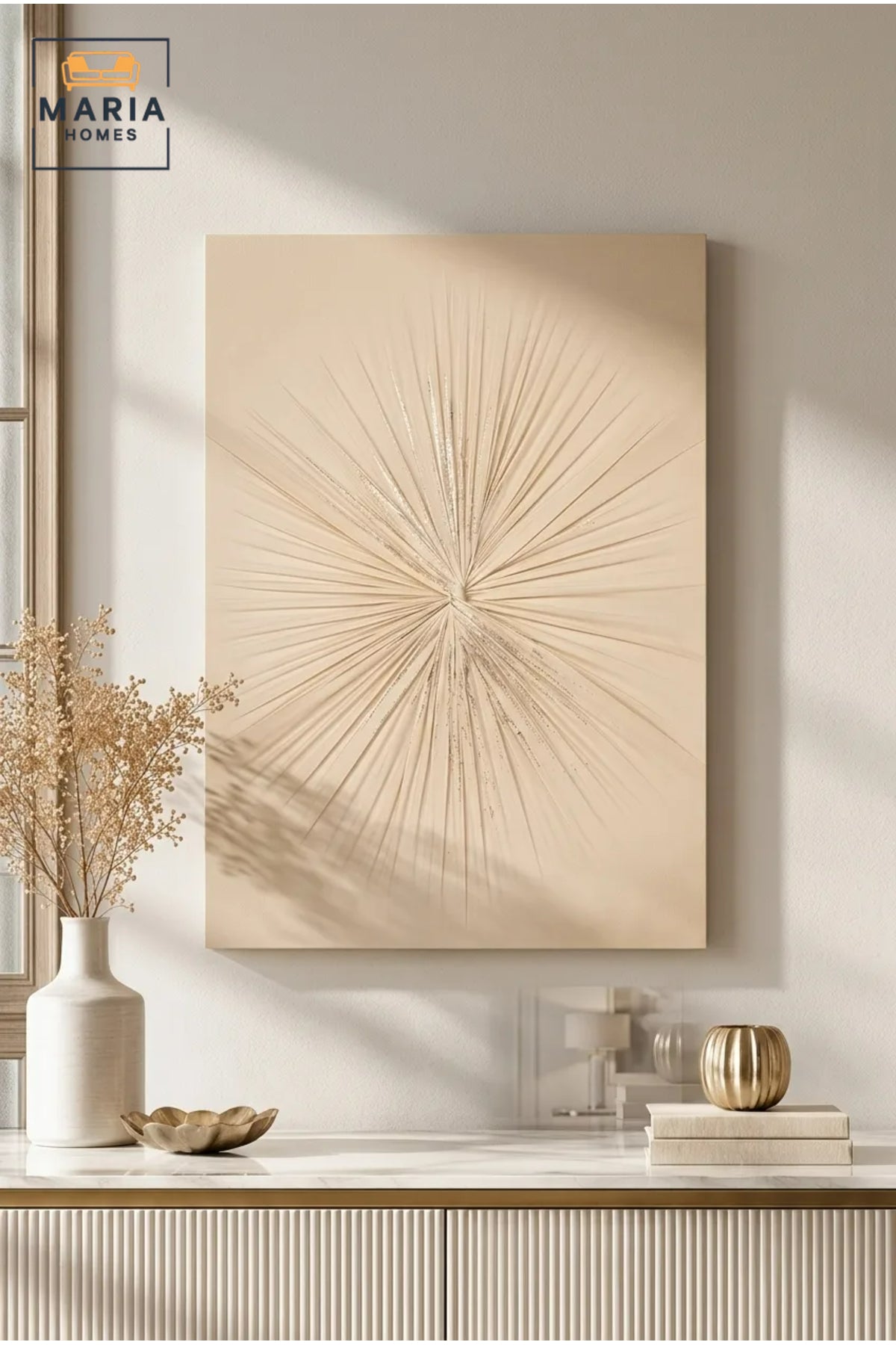 Beige Textured Sunburst Wall Art √ê Modern Abstract Relief Decorative Panel