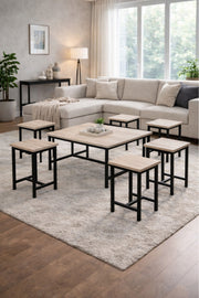 L.Wood 1+6 Coffee Table Set √ê Light Wood Design with 1 Large and 6 Side Tables