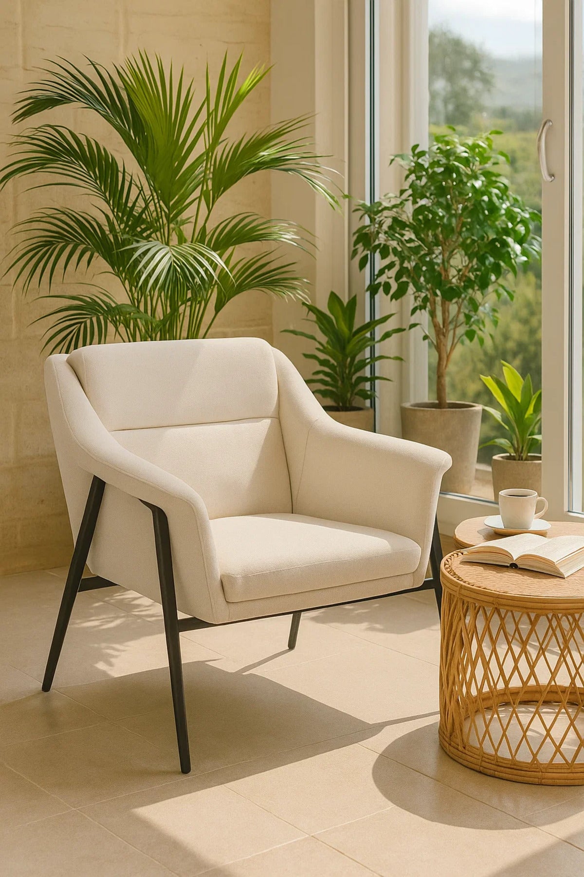 Cream Fabric Lounge Chair, Modern Armchair for Living Room, Bedroom, Entryway & Office Cabin
