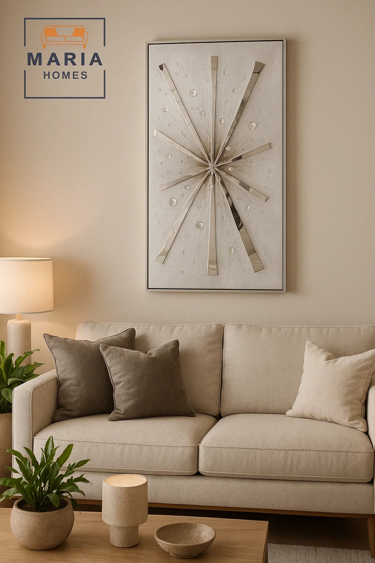 Luxury Silver Burst Wall Art √ê Modern 3D Metallic Decor for Living Room, Bedroom & Office - 70*140CM