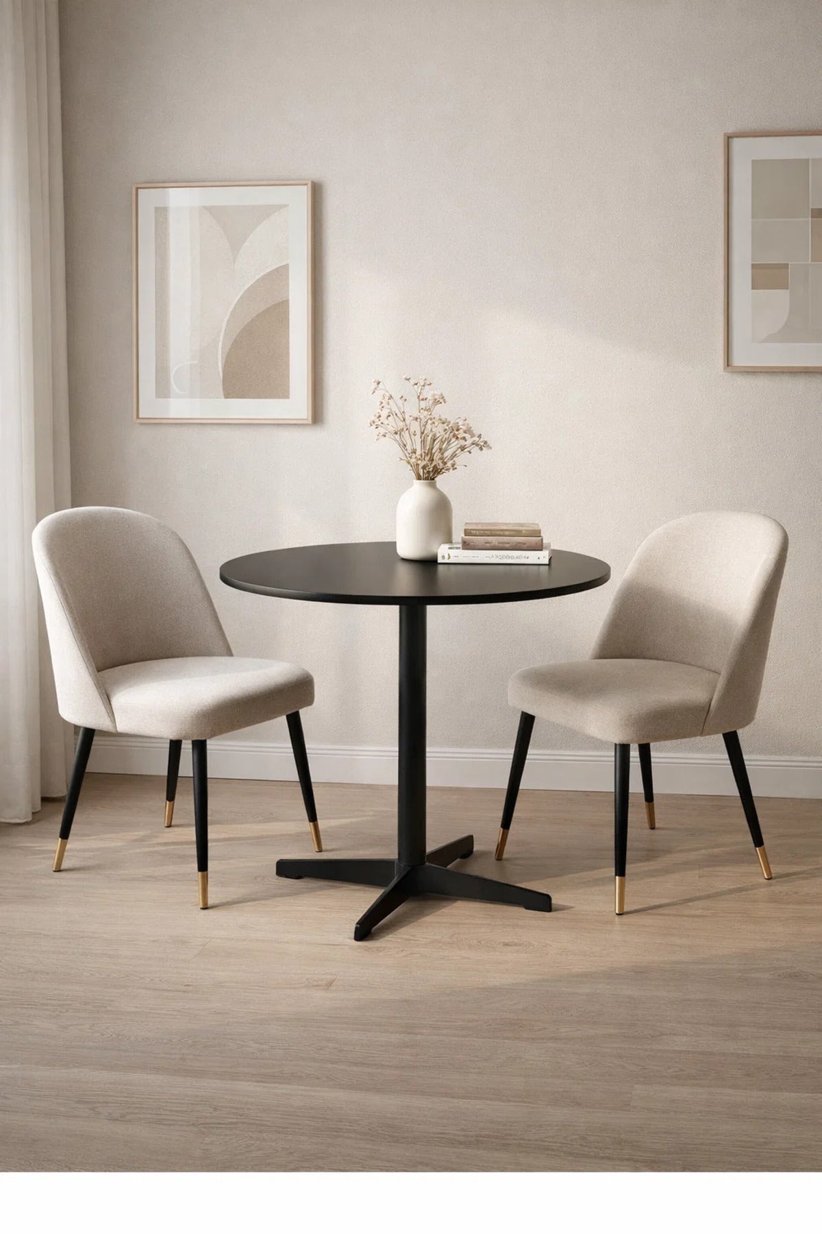 Stylish Black Round Dining Table 80cm Modern Bistro Coffee Table for Kitchen and Living Room