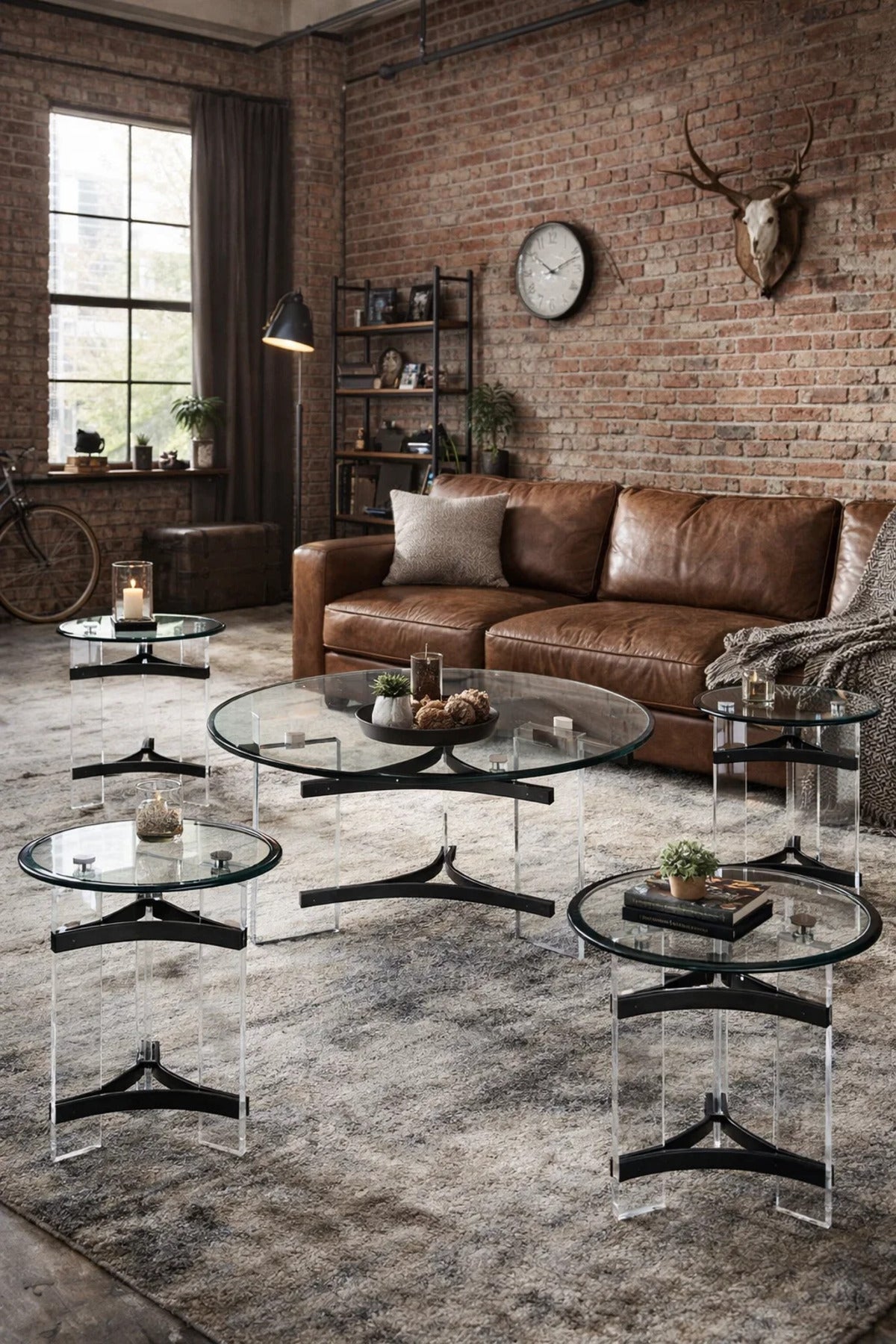 5-Piece Glass Coffee Table Set with Black Acrylic Base √ê Modern Design for Living Room