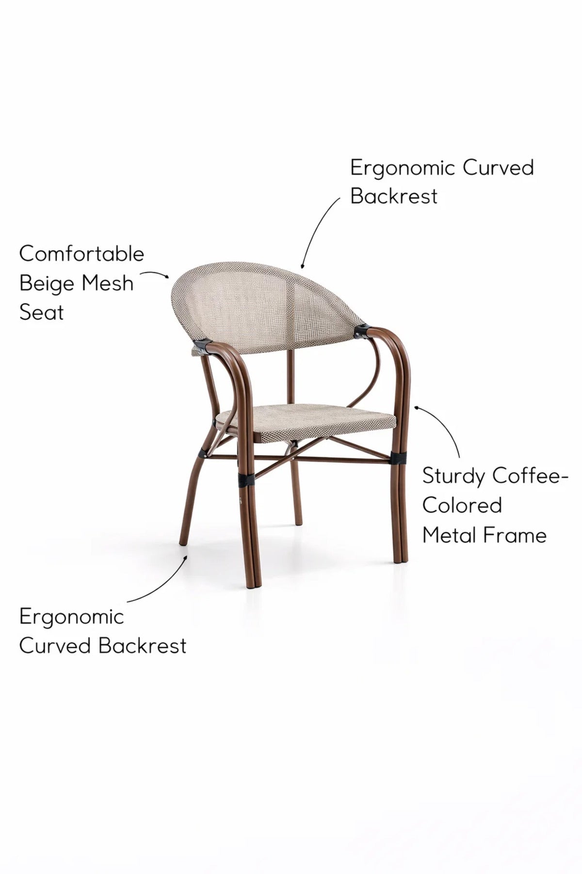 Beige and Coffee Outdoor Dining Chair with Mesh Back Armrests beige coffee Garden